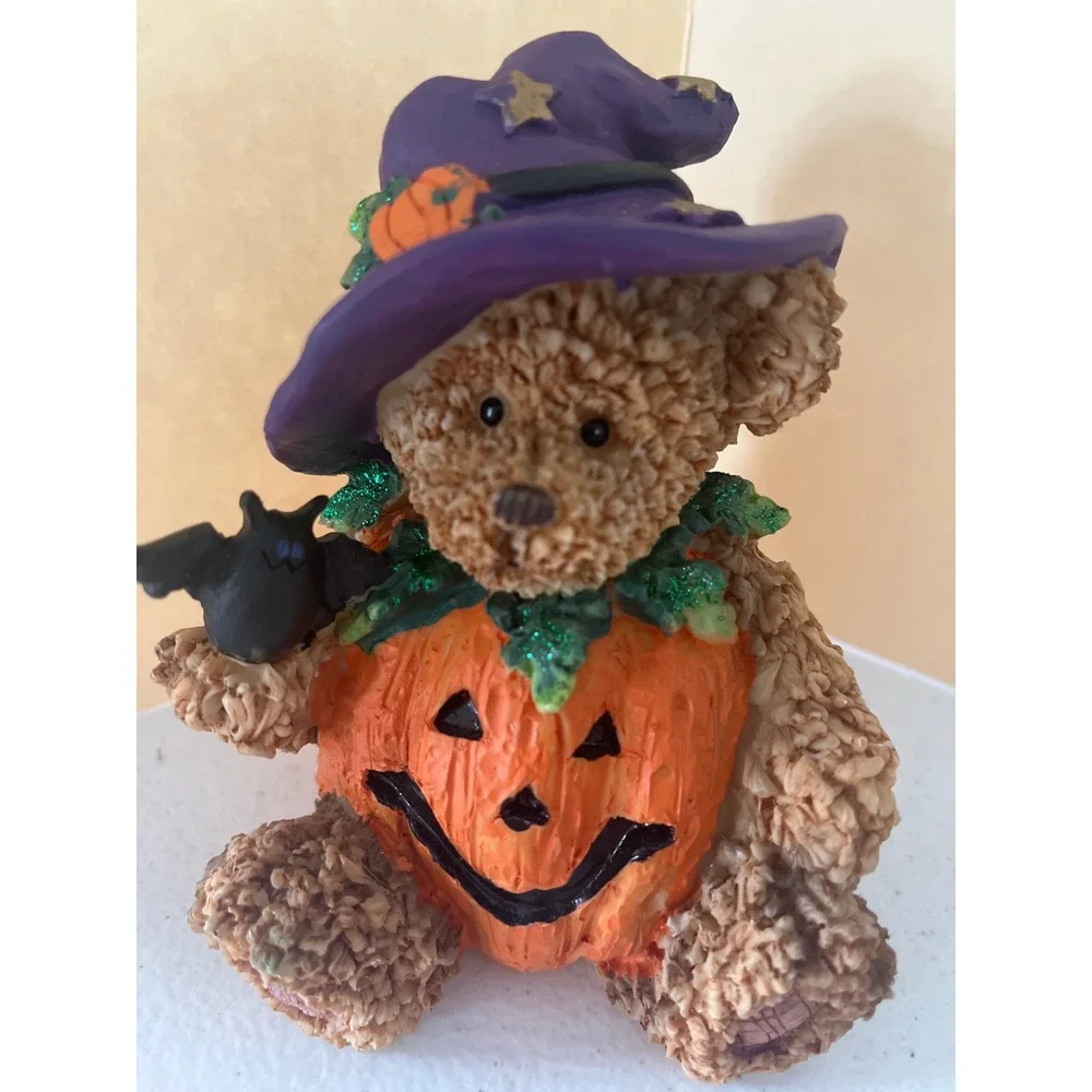 Halloween Teddy Bear Pumpkin Figurine Wizard Hat Bat Resin Decor 4.5 Inch